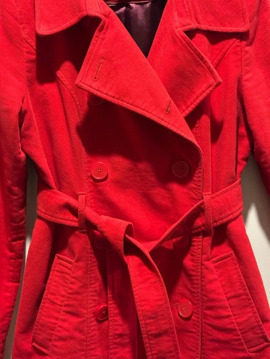Merona Red Double-Breasted Trench Coat with Belt - Picture 2 of 11